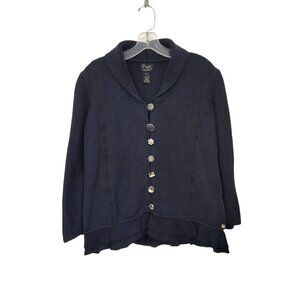 Pure Handknit Women's Sweater Cardigan With Decorative Buttons M/L Black Cotton